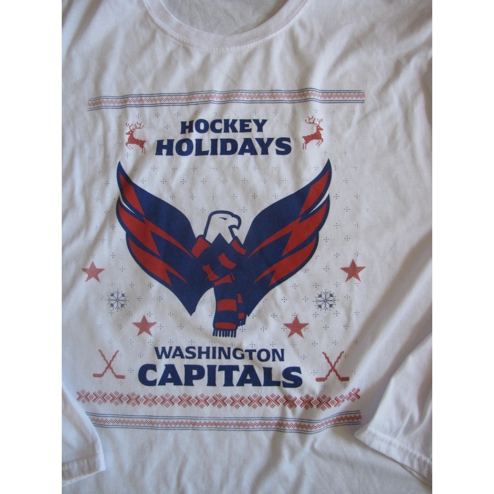 Washington Capitals Shirt Mens XL White Long Sleeve NHL Hockey Holiday Christmas